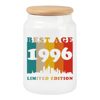 1996 Vintage Birthday Gift Man Woman - Cookie Jar with Wooden Lid - white - Front