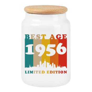 1956 Vintage Retro Birthday Gift - Cookie Jar with Wooden Lid - white - Front