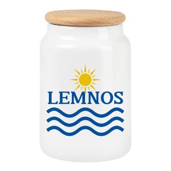 Ondes de Soleil de Lemnos - Boîte à biscuits avec couvercle en bois - blanc - Devant