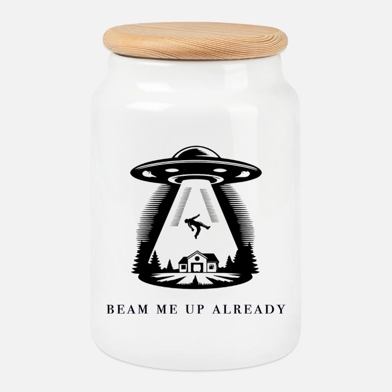 Beam Me Up Already - Keksdose mit Holzdeckel - Weiß