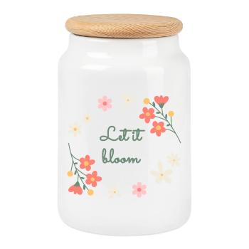 Ça sent le printemps, délicate illustration de marguerites - Boîte à biscuits avec couvercle en bois - blanc - Devant