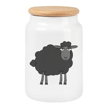 Baaaa-d To The Bone | Black Sheep illustration - Cookie Jar with Wooden Lid - white - Front