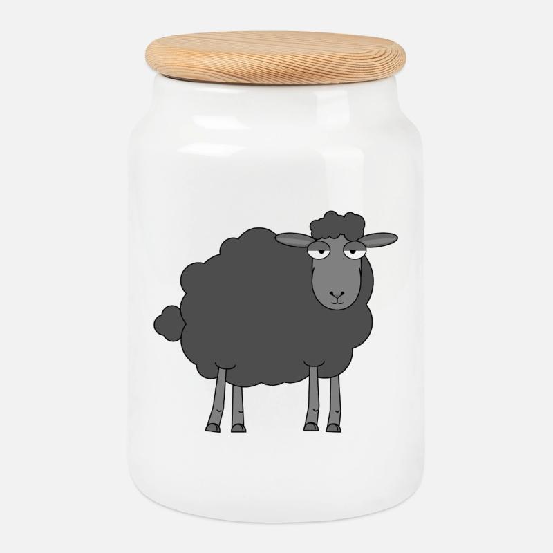 Baaaa-d bis zum Knochen | Illustration des Schwarzen Schafs - Keksdose mit Holzdeckel - Weiß