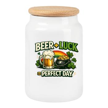 Beer Luck Perfect Day - Cookie Jar with Wooden Lid - white - Front