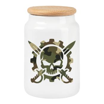 Tactical Gear: Military Skull Saber Gear Logo - Cookie Jar with Wooden Lid - white - Front