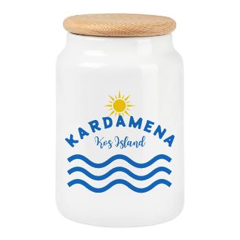 Ondes de soleil de l’île Kardamena Kos - Boîte à biscuits avec couvercle en bois - blanc - Devant