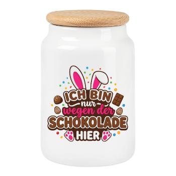 Ich bin nur wegen der Schokolade hier – Ostern - Keksdose mit Holzdeckel - Weiß - Vorne