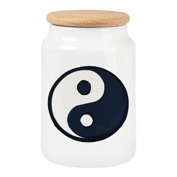 YinYang Dunkel Blau Kontrast - Keksdose mit Holzdeckel - Weiß - Vorne