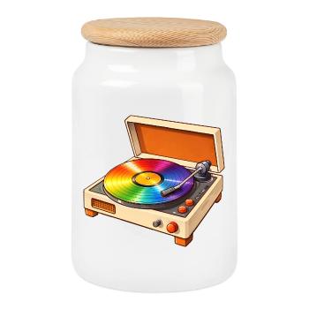 Platine rétro avec disque arc-en-ciel - Boîte à biscuits avec couvercle en bois - blanc - Devant