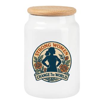 Femme forte – Changement du monde - Boîte à biscuits avec couvercle en bois - blanc - Devant
