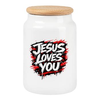 Jesus Loves You Graffiti Statement - Cookie Jar with Wooden Lid - white - Front