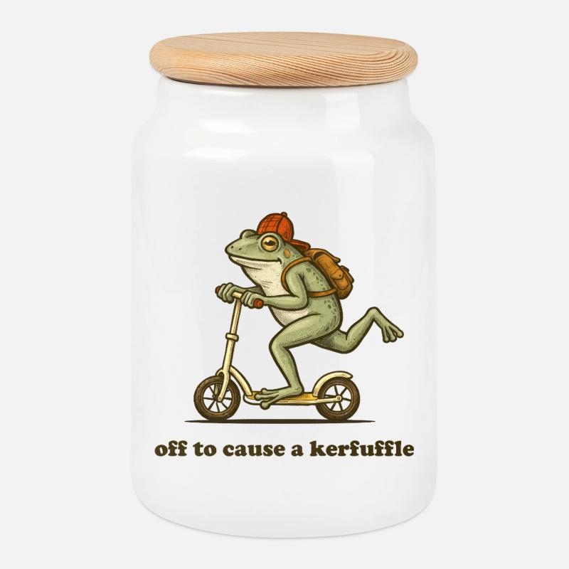 Off to cause a kerfuffle  - Cookie Jar with Wooden Lid - white
