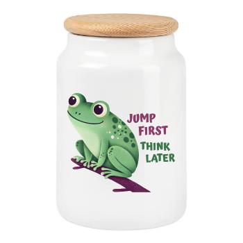 Grenouille avec citation - Boîte à biscuits avec couvercle en bois - blanc - Devant