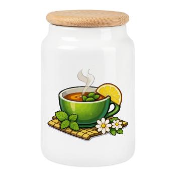 Green Herbal Tea with Citrus - Cookie Jar with Wooden Lid - white - Front