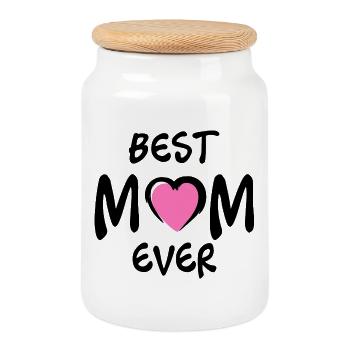 Best Mom Ever Pink Heart Mothers Day Shirt - Cookie Jar with Wooden Lid - white - Front