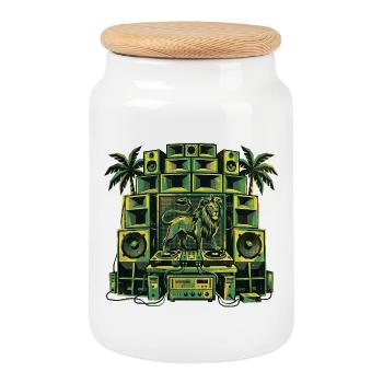 Reggae Lion Dub Soundsystem - Boîte à biscuits avec couvercle en bois - blanc - Devant