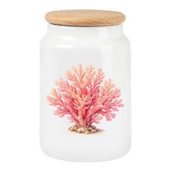 Illustration de corail rose - Boîte à biscuits avec couvercle en bois - blanc - Devant