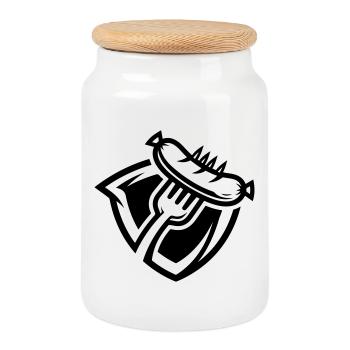 Sausage fork - Cookie Jar with Wooden Lid - white - Front