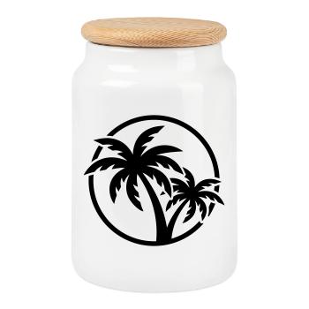 Plage symbole de Palm Tree - Boîte à biscuits avec couvercle en bois - blanc - Devant
