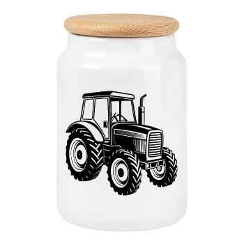 Farming tractor - Cookie Jar with Wooden Lid - white - Front