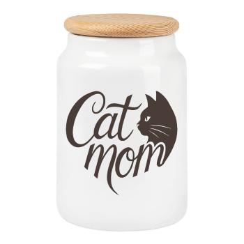 Cat Mom, Katzmama HerzTypografie  - Keksdose mit Holzdeckel - Weiß - Vorne
