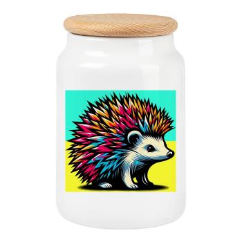 hedgehog - Cookie Jar with Wooden Lid - white - Front