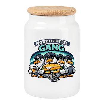 Nordlichter Gang Küstenhumor Möwen Ostsee Nordsee - Keksdose mit Holzdeckel - Weiß - Vorne