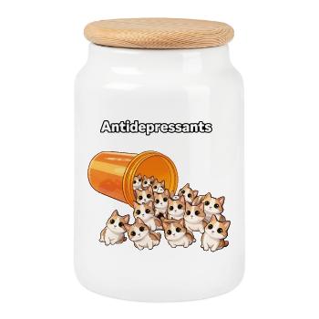 Lustiges Katzen Motiv als Antidepressiva Humor - Keksdose mit Holzdeckel - Weiß - Vorne