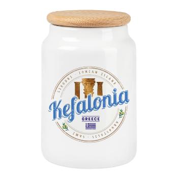 Kefalonia Island in Greece Vintage Souvenir - Cookie Jar with Wooden Lid - white - Front