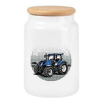 Vie à la ferme – Blue Tractor Vintage Halftone - Boîte à biscuits avec couvercle en bois - blanc - Devant