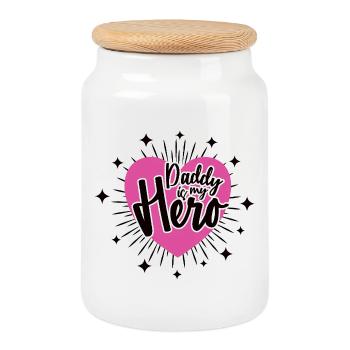 DADDY IS MY HERO Best Dad Dad Dad - Cookie Jar with Wooden Lid - white - Front