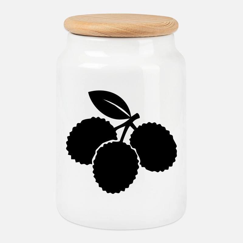 Litschi-Silhouette – Exotisches Obstdesign - Keksdose mit Holzdeckel - Weiß