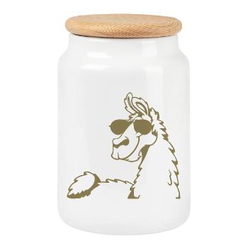 Cooles Lama Alpaka Sonnenbrille Silhouette - Keksdose mit Holzdeckel - Weiß - Vorne
