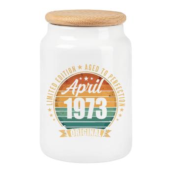 Vintage-Retro-Geburtstagsgeschenk aus dem April 1973 - Keksdose mit Holzdeckel - Weiß - Vorne