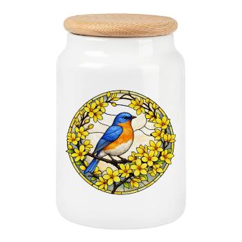 Bird Lover Shirt Bluebird Flowers Nature - Cookie Jar with Wooden Lid - white - Front