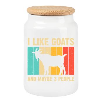 Goat Silhouette on Rainbow Planks - Cookie Jar with Wooden Lid - white - Front