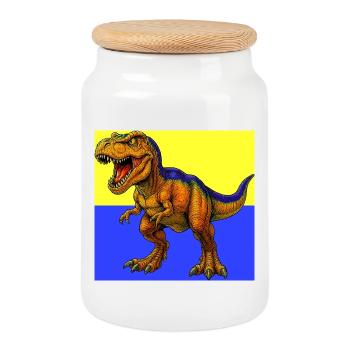 dinosaur - Cookie Jar with Wooden Lid - white - Front