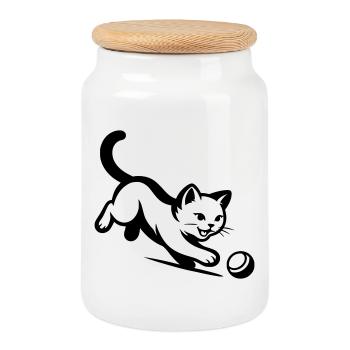 Katze - Keksdose mit Holzdeckel - Weiß - Vorne