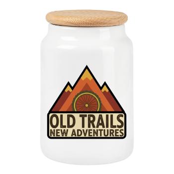 Old Trails New Adventures Mountain Bike - Cookie Jar with Wooden Lid - white - Front