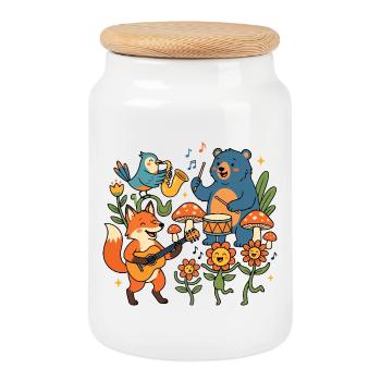 Spring Festival Summer Party Celebrate Animals in the Forest - Cookie Jar with Wooden Lid - white - Front