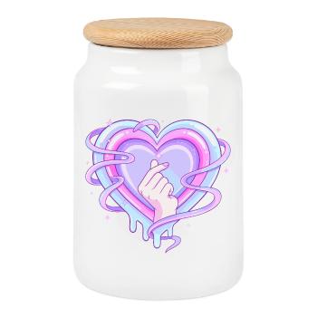 Pastel Heart K Pop Finger Symbol Love - Cookie Jar with Wooden Lid - white - Front