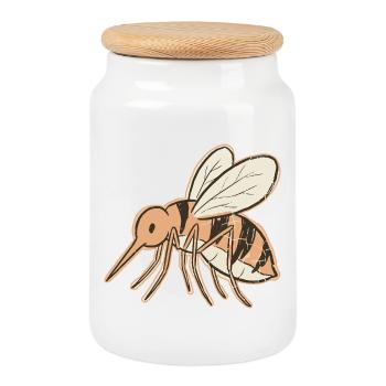Vintage-Tiger mit Mückenbienen-Cremestreifen - Keksdose mit Holzdeckel - Weiß - Vorne