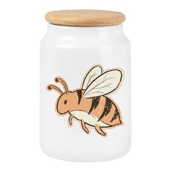 Oranger Cartoon Bienenstreifen Tiger - Keksdose mit Holzdeckel - Weiß - Vorne