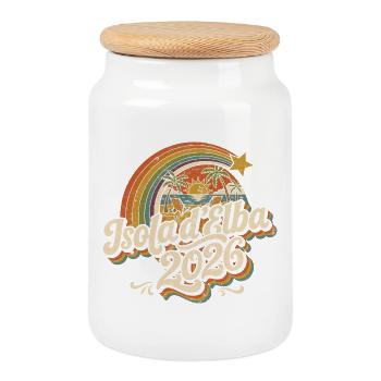 Logo rétro Isola d’Elba 2026 - Boîte à biscuits avec couvercle en bois - blanc - Devant