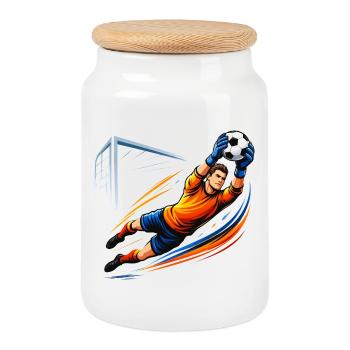 Gardien de but Maillot de gardien de football sauve Soccer - Boîte à biscuits avec couvercle en bois - blanc - Devant