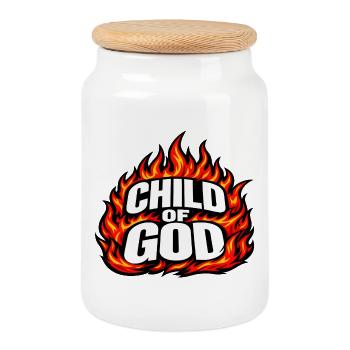 Child Of God Retro Streetwear Flames - Cookie Jar with Wooden Lid - white - Front