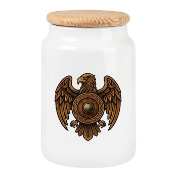 Golden Eagle Round Shield - Cookie Jar with Wooden Lid - white - Front