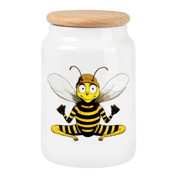 Yoga Bee - Cookie Jar with Wooden Lid - white - Front