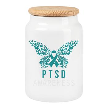 Ailes de papillon de sensibilisation au PTSD - Boîte à biscuits avec couvercle en bois - blanc - Devant