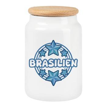 Geschenk für Brasilien - Keksdose mit Holzdeckel - Weiß - Vorne